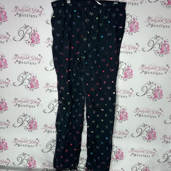 Victoria secret pink pj bottoms shiny shimmer logo print black multi color - Picture 3 of 8